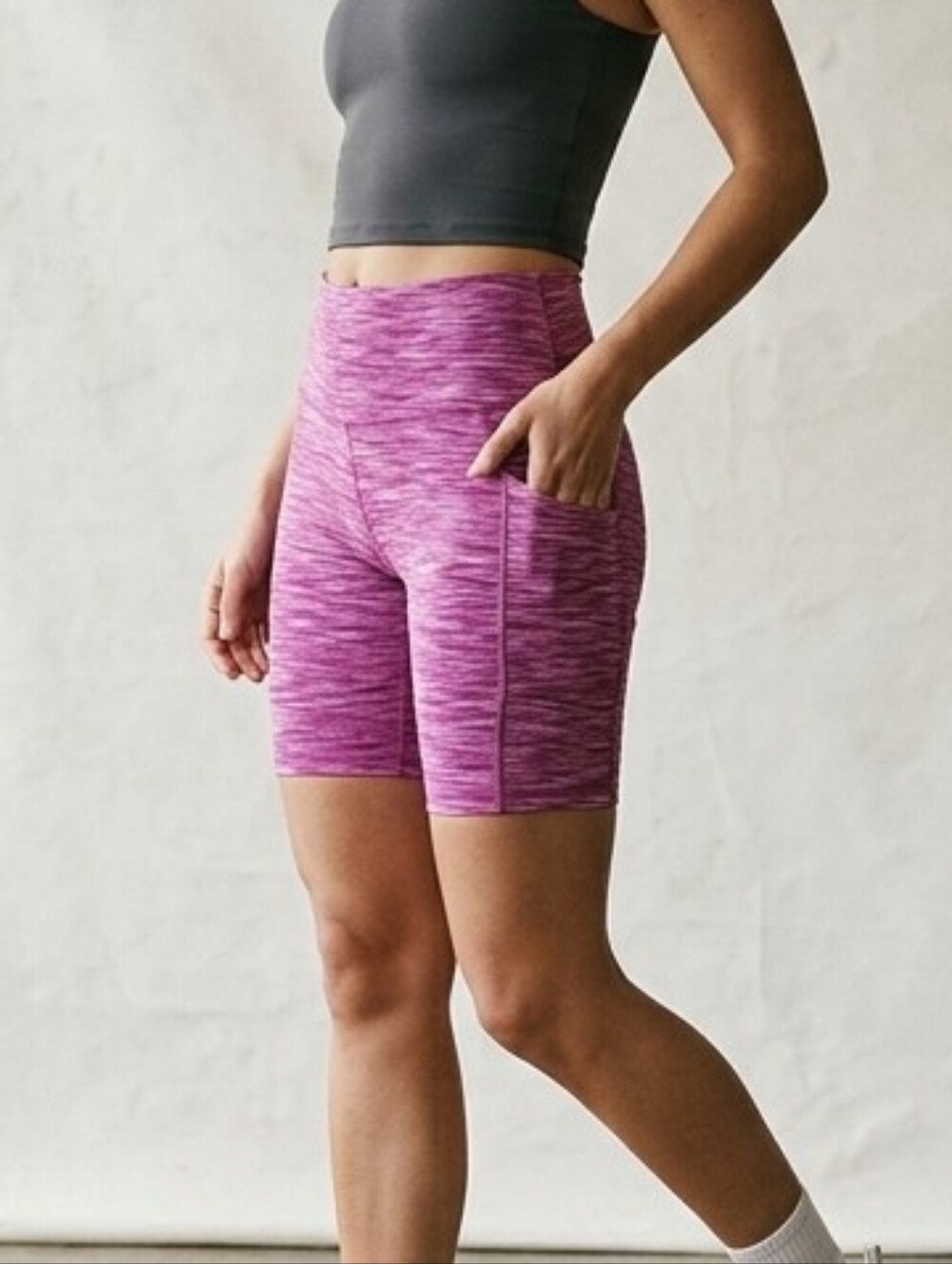 No Boundaries Heathered Pink High-Rise Bike Shorts with Side Pockets
